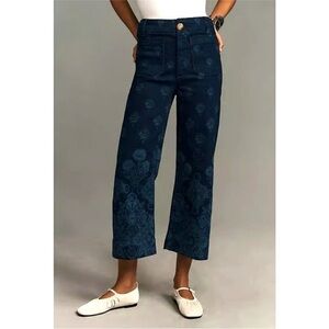 Maeve Colette Dark Blue Denim Jeans Wide Leg Floral Size 28